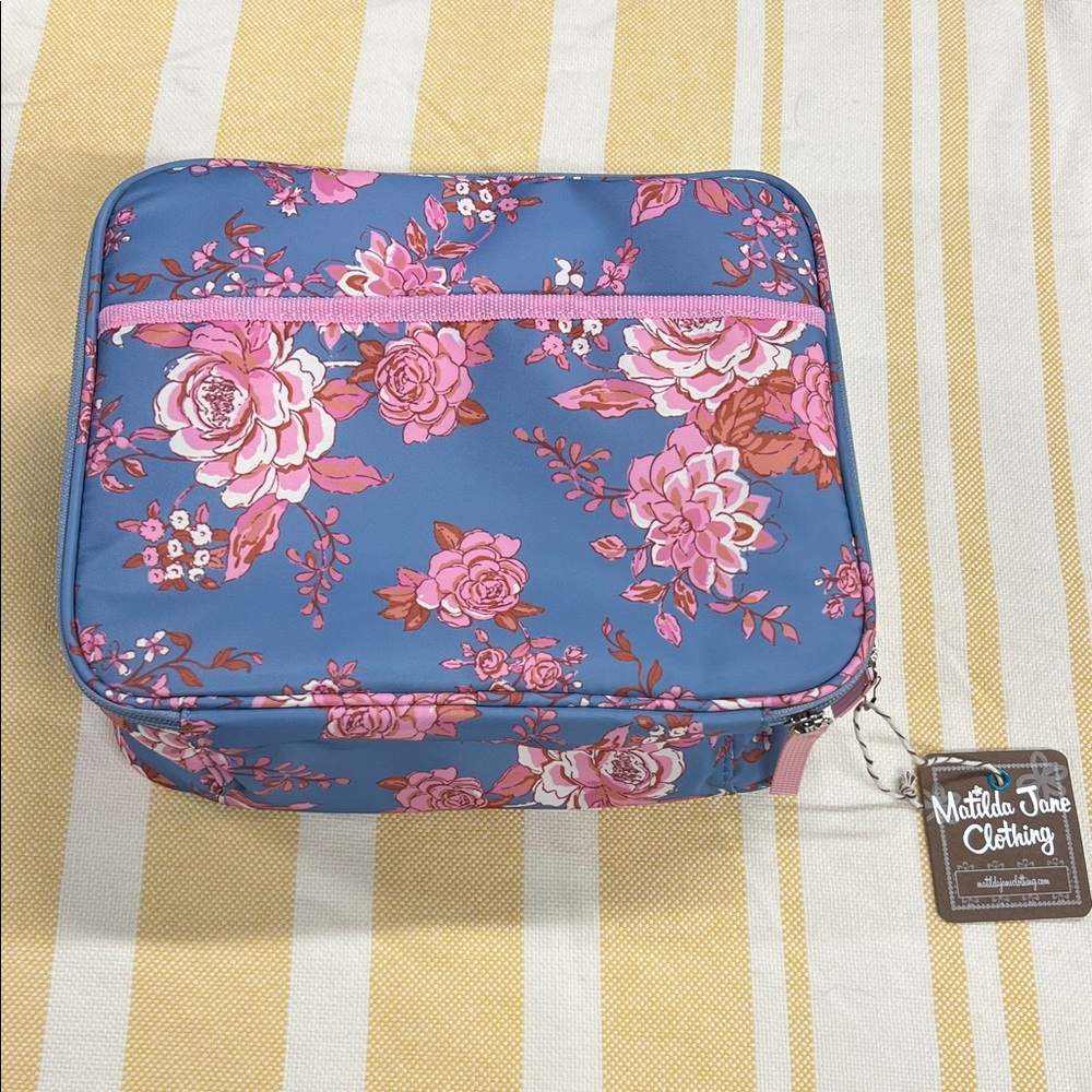 Matilda Jane Blue Cosmetic Case with Pink Floral Print